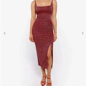 Popilush Shapewear Metallic Knit Bodycon Sculpting Midi Slip Dress